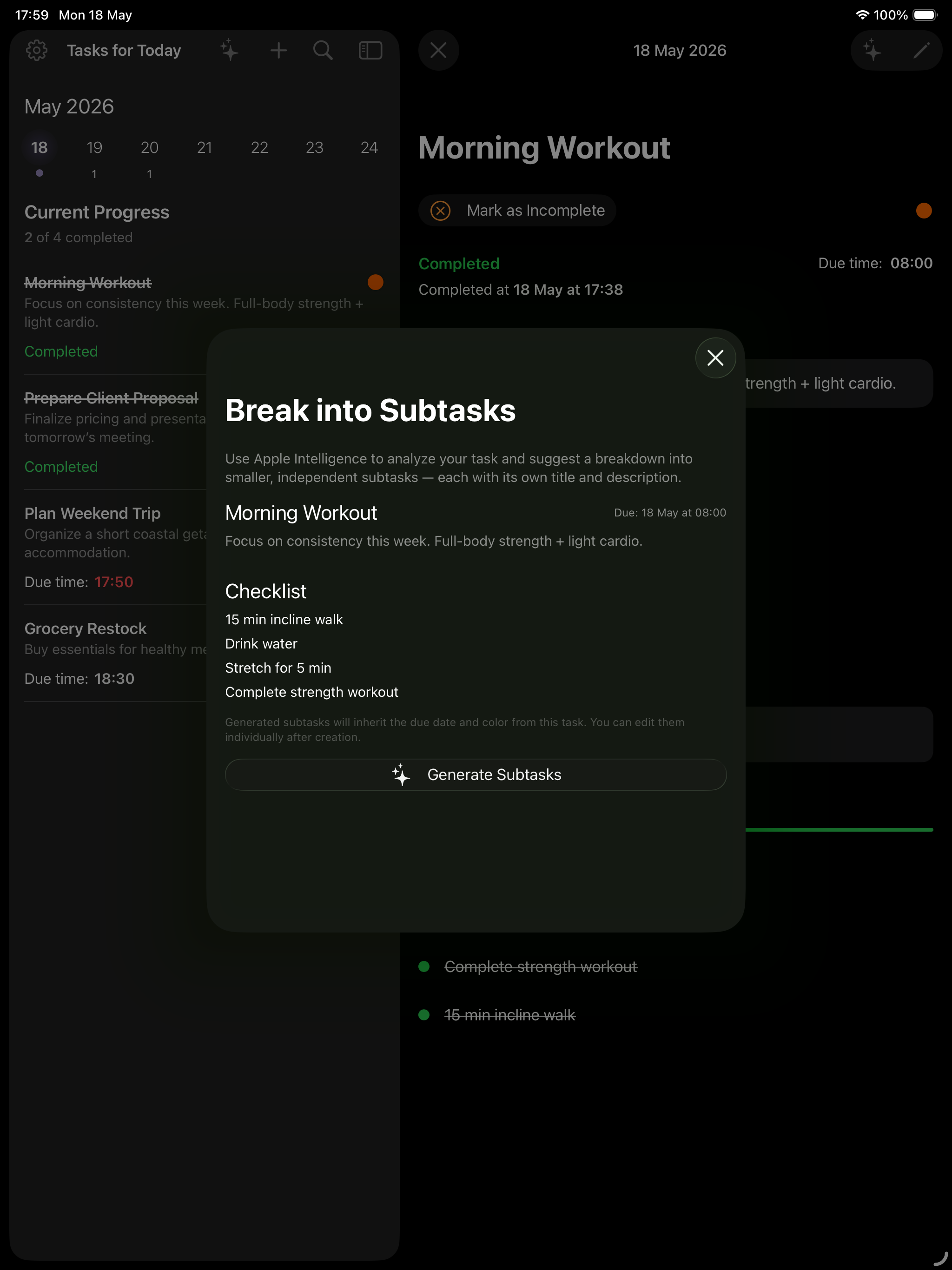 Break into subtasks on iPad